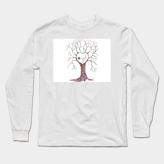 Birds in a Colourful Heart Shaped Tree (2) Long Sleeve T-Shirt by FrancesArt